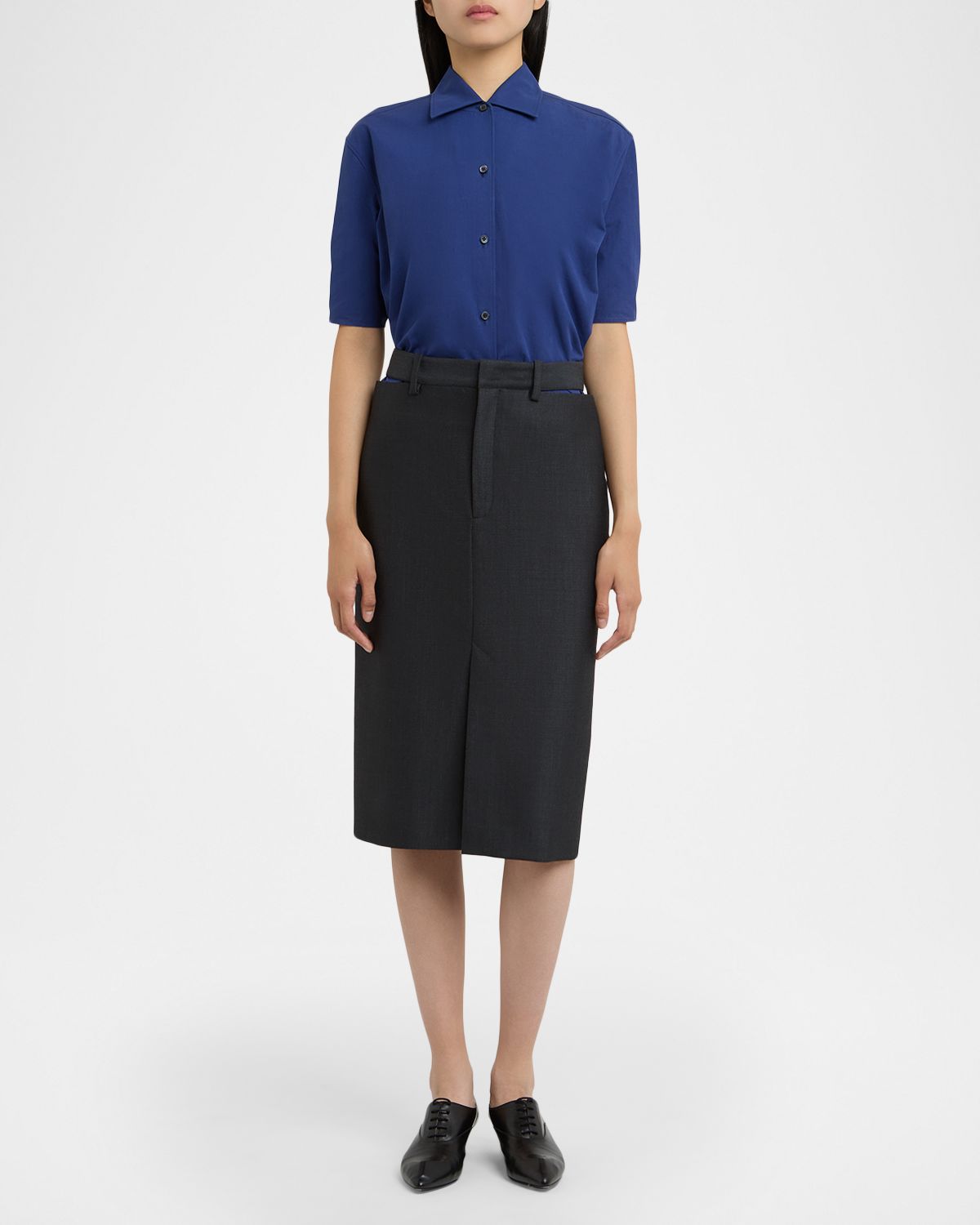 Jil Sander Waist-Cutout Wool Suiting Skirt