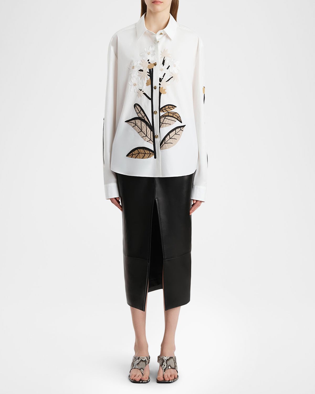 Khaite Argo Floral Embroidered Cotton Poplin Top - Women's Clothing