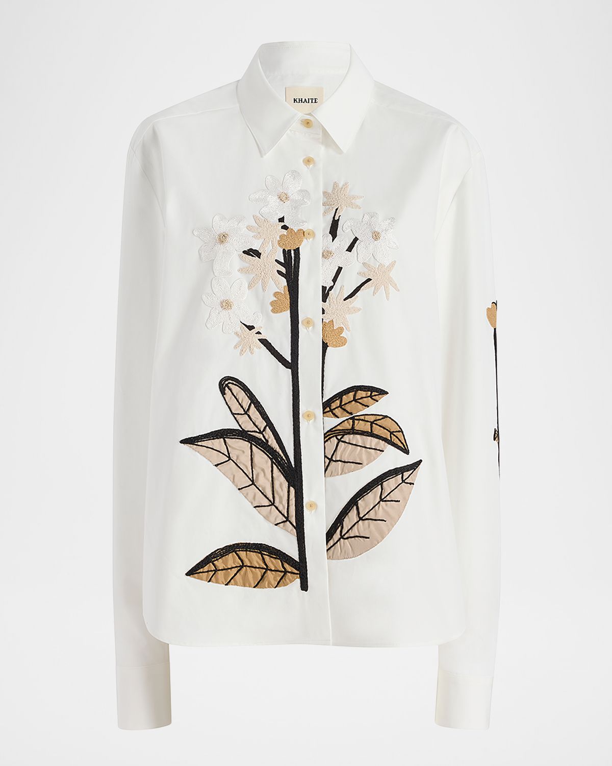 Khaite Argo Floral Embroidered Cotton Poplin Top