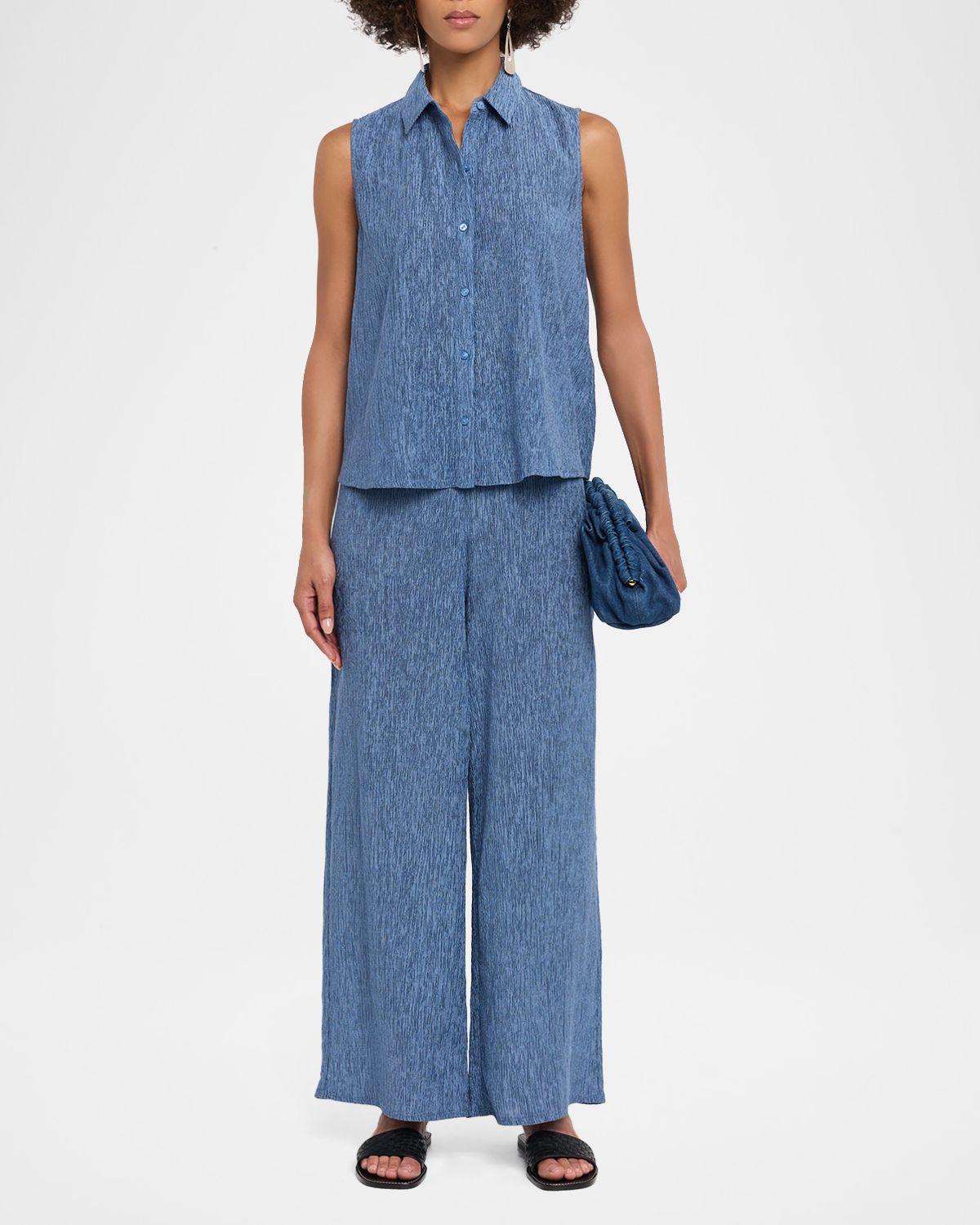 Eileen Fisher Crinkled Wide-Leg Ankle Pants