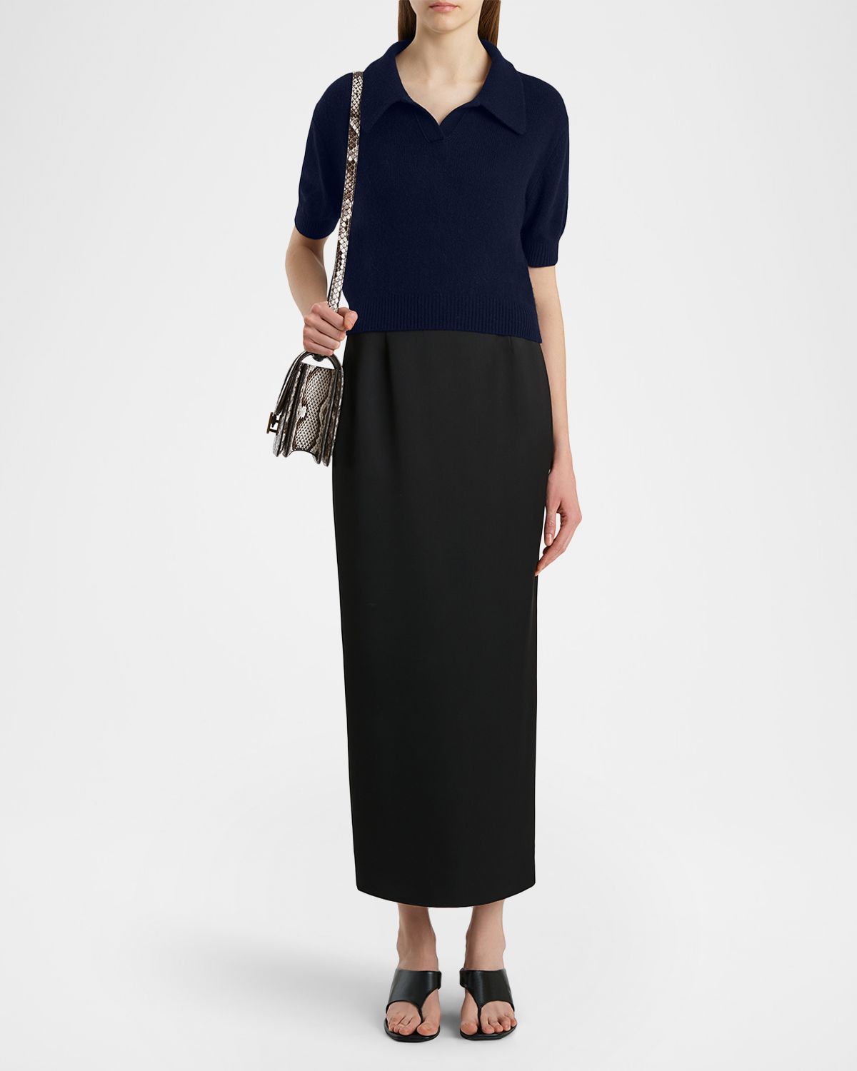 Khaite Leni Short-Sleeve Cashmere Knit Polo Top