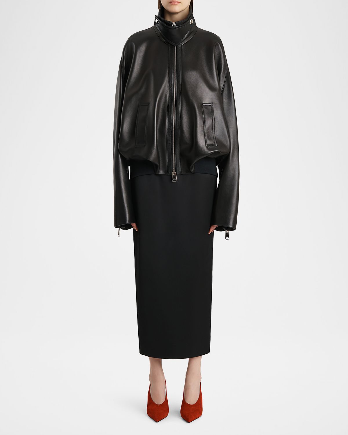 Khaite Hamett Leather Oversized Bomber Jacket
