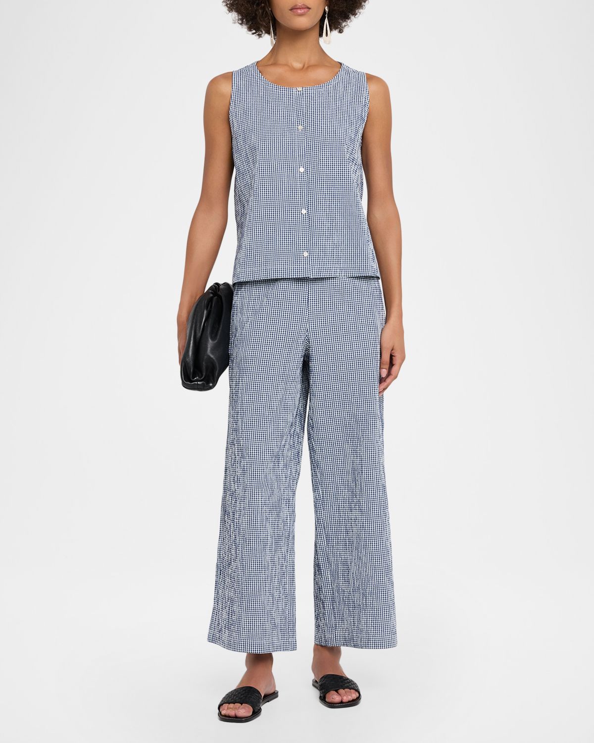 Eileen Fisher Seersucker Check Organic Cotton Pants