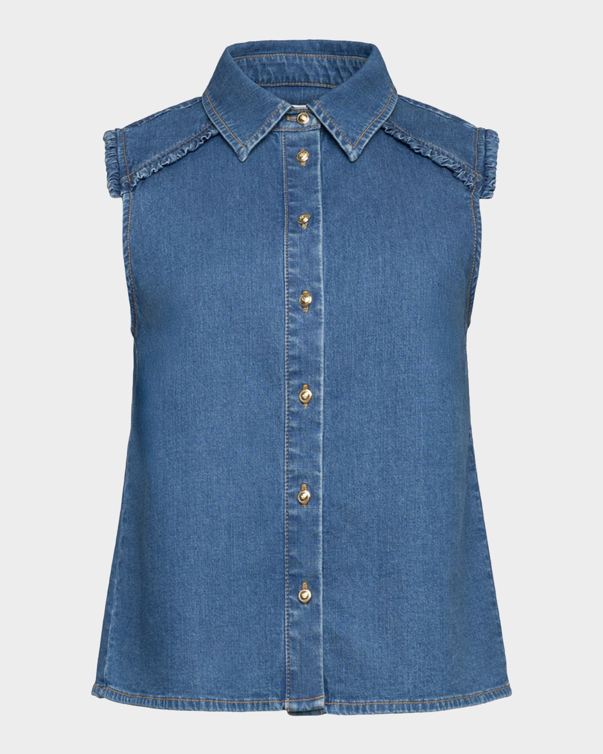 Cinq a Sept Florance Ruffle-Trim Sleeveless Denim Top
