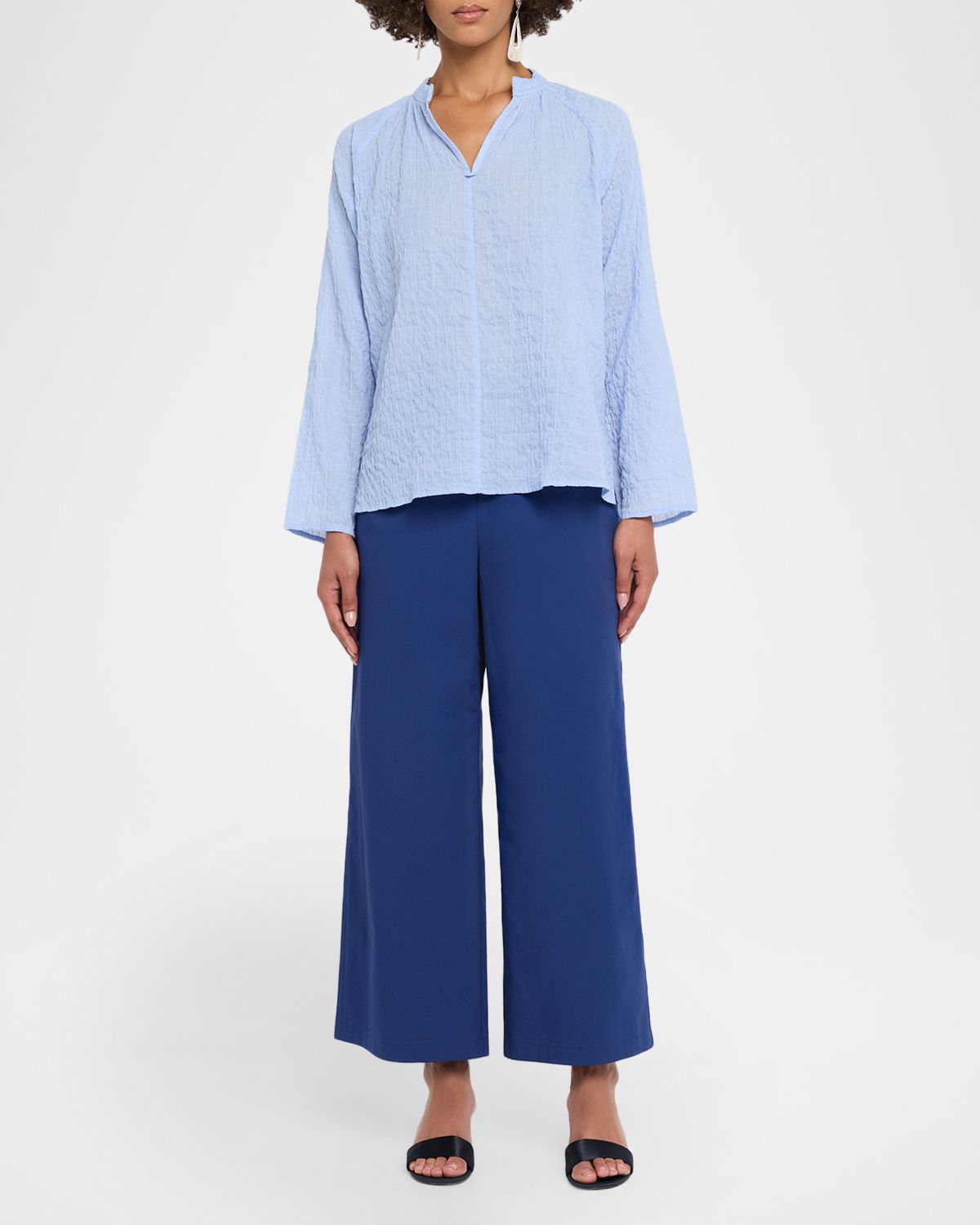 Eileen Fisher Wide-Leg Crinkled Ankle Pants