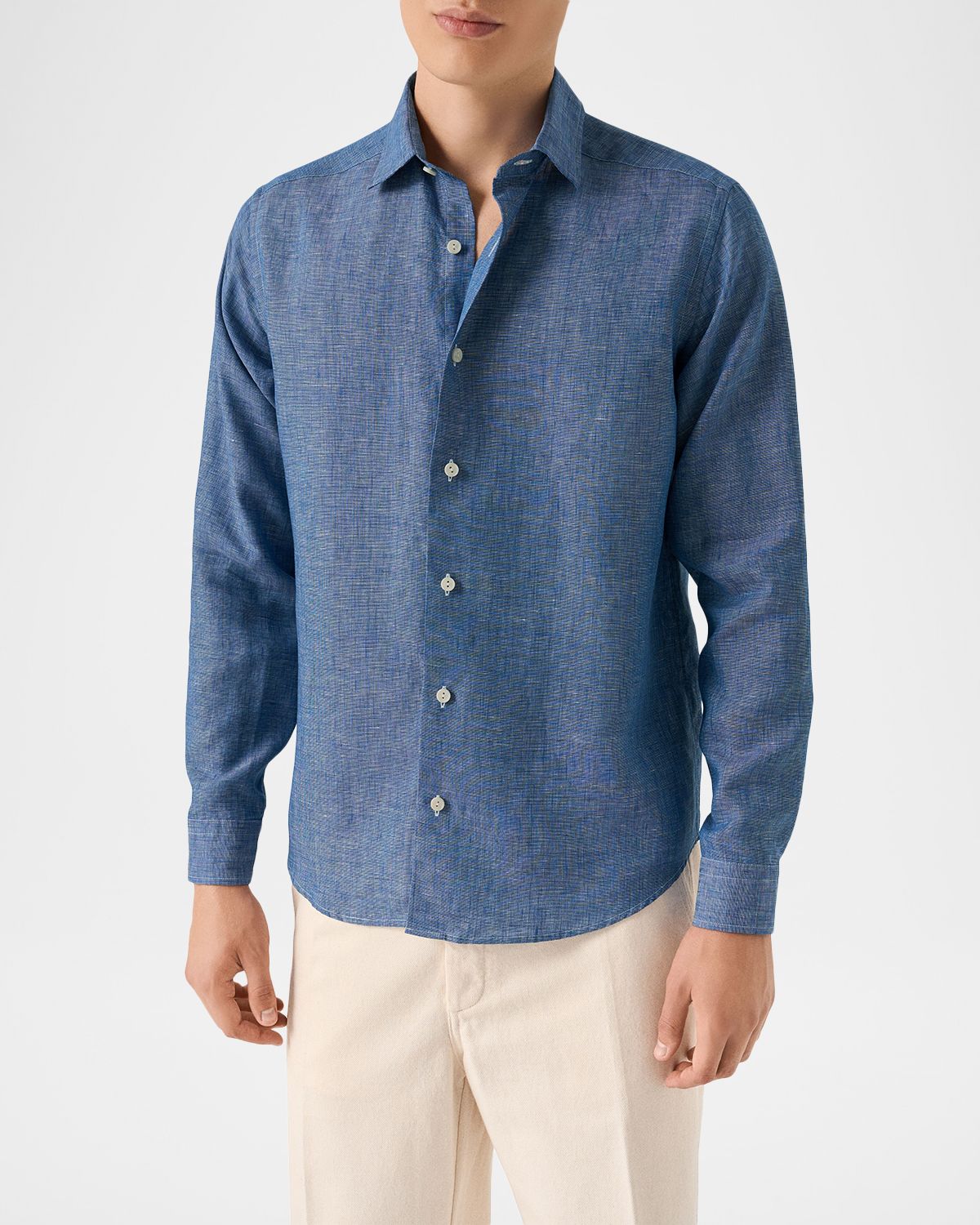 Eton Men 's Solid Linen Button-Down Shirt | Thumbnail 3 Eton Men 's Solid Linen Button-Down Shirt | Thumbnail 3