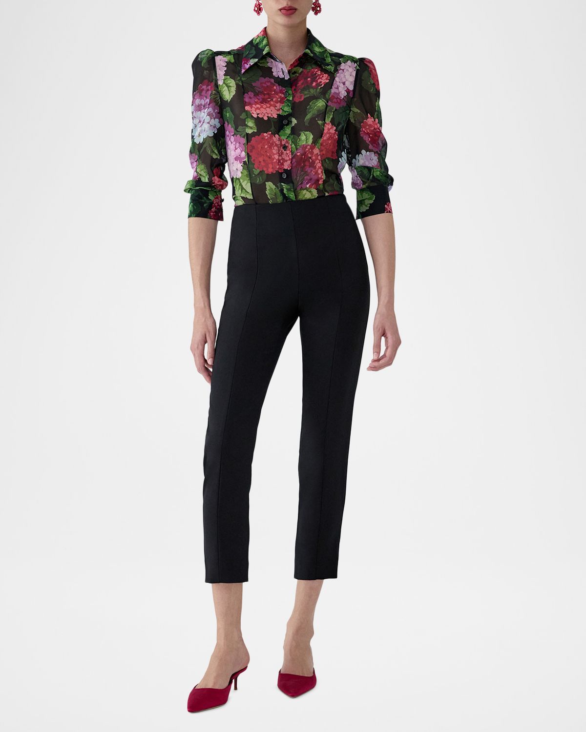 Carolina Herrera Semi-Sheer Floral Buttoned Blouse | Thumbnail 4
