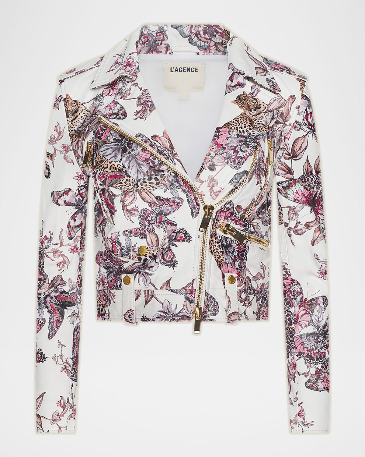 L 'Agence Blakely Printed Leather Biker Jacket