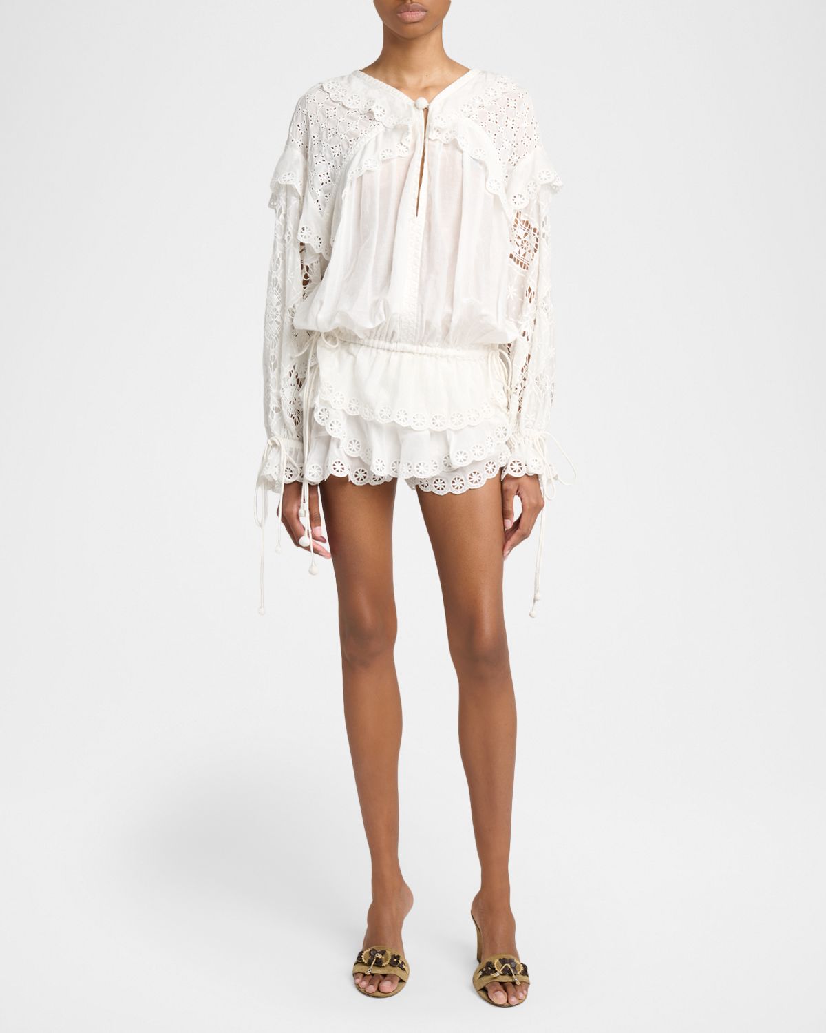 Isabel Marant Neis Eyelet Ruffle Pull-On Shorts