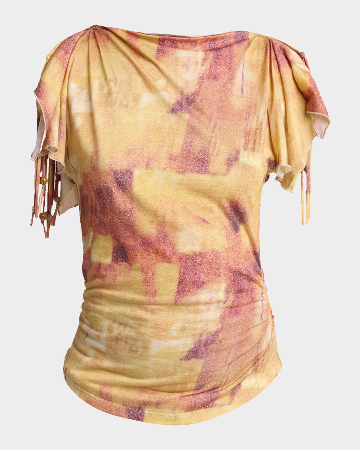 Isabel Marant Jazia Fringe Split-Sleeve Jersey Blouse