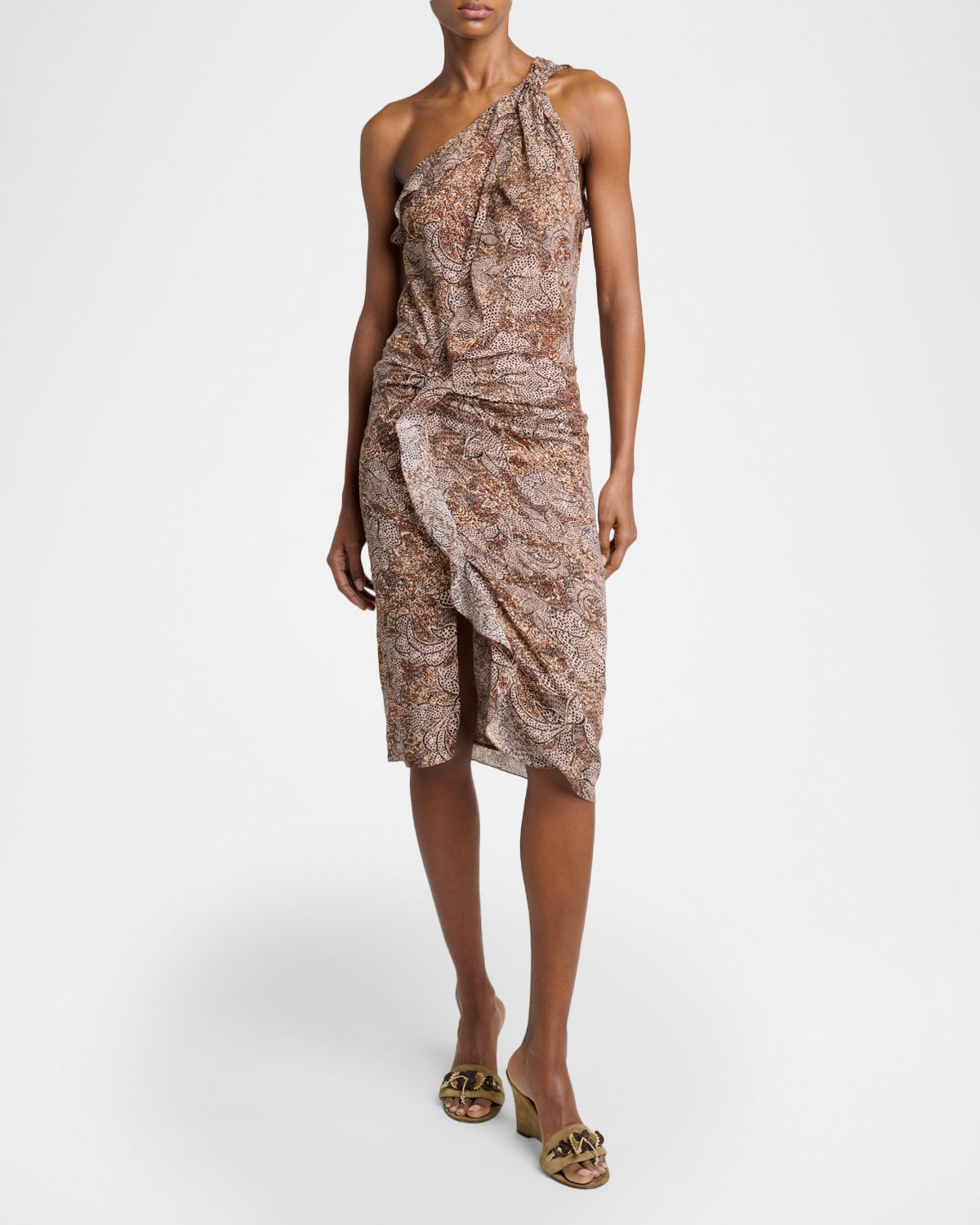 Isabel Marant Charlota Floral-Print Ruffle One-Shoulder Dress