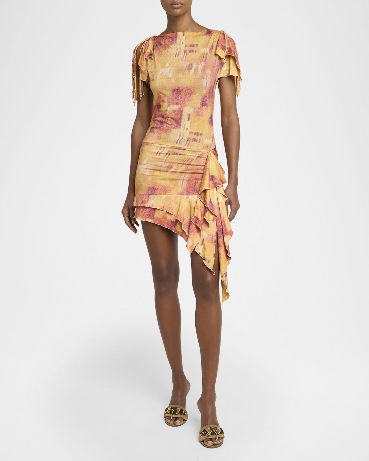 Isabel Marant Janick Asymmetric Ruffle Jersey Mini Dress