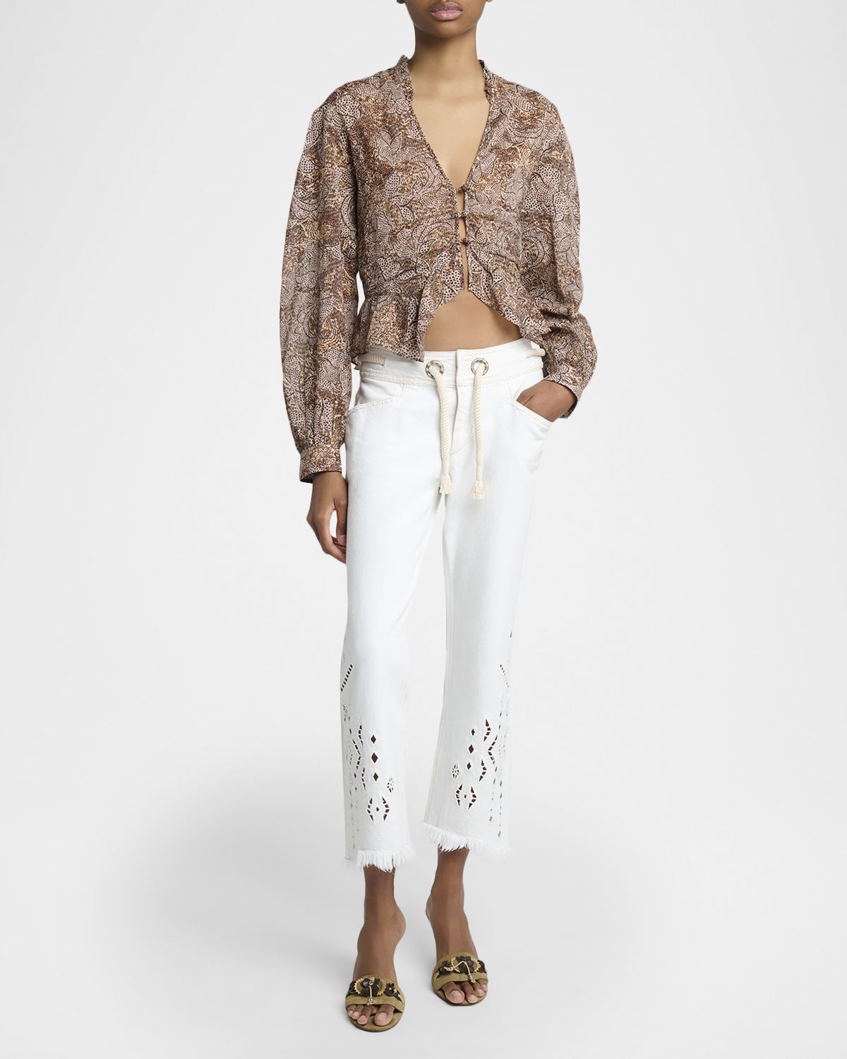 Isabel Marant Celeny Floral Button-Front Crop Blouse