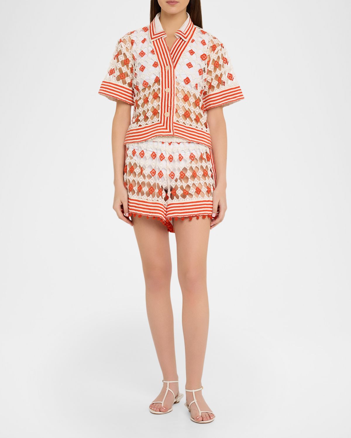 Ramy Brook Betty Crochet Button-Front Coverup Top