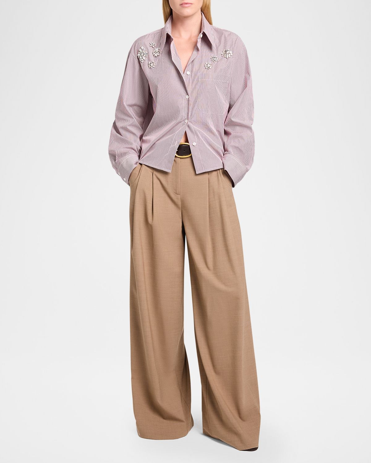 TWP J. D. Shirt in Super Fine Mini Stripe with Crystals