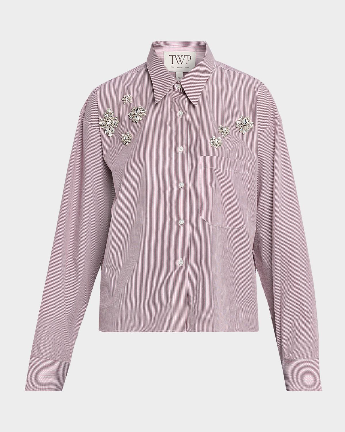 TWP J. D. Shirt in Super Fine Mini Stripe with Crystals