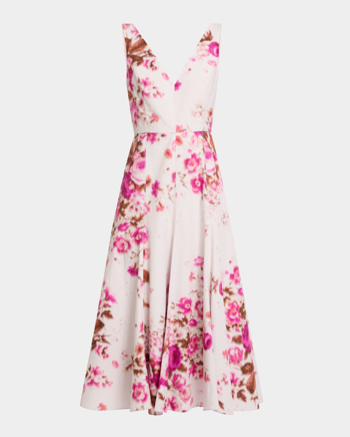 Erdem Floral Print Cotton Sleeveless V-Neck Midi Dress