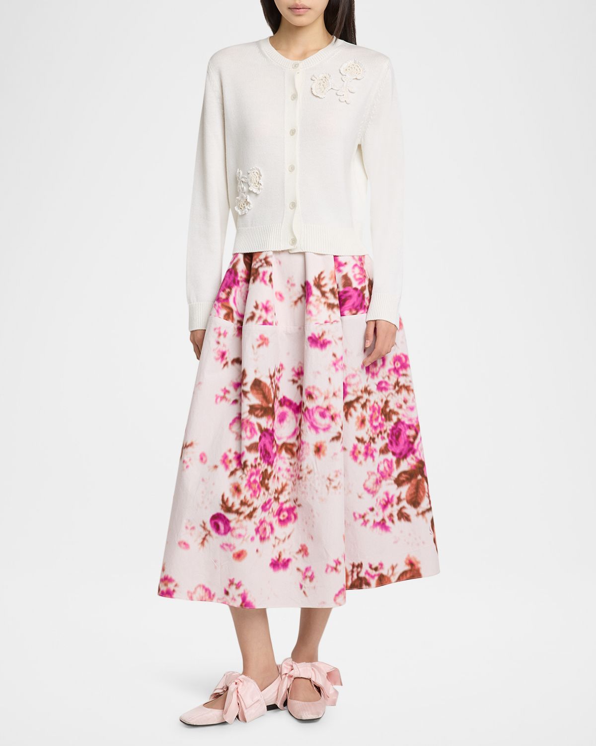 Erdem Floral Applique Wool Knit Cardigan