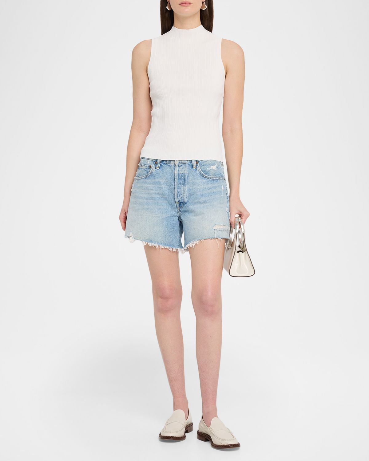 PAIGE Ravyn Ribbed Mock-Neck Tank Top