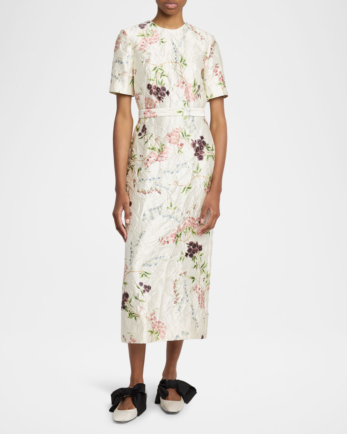 Erdem Floral Print Textured Satin Midi Pencil Dress