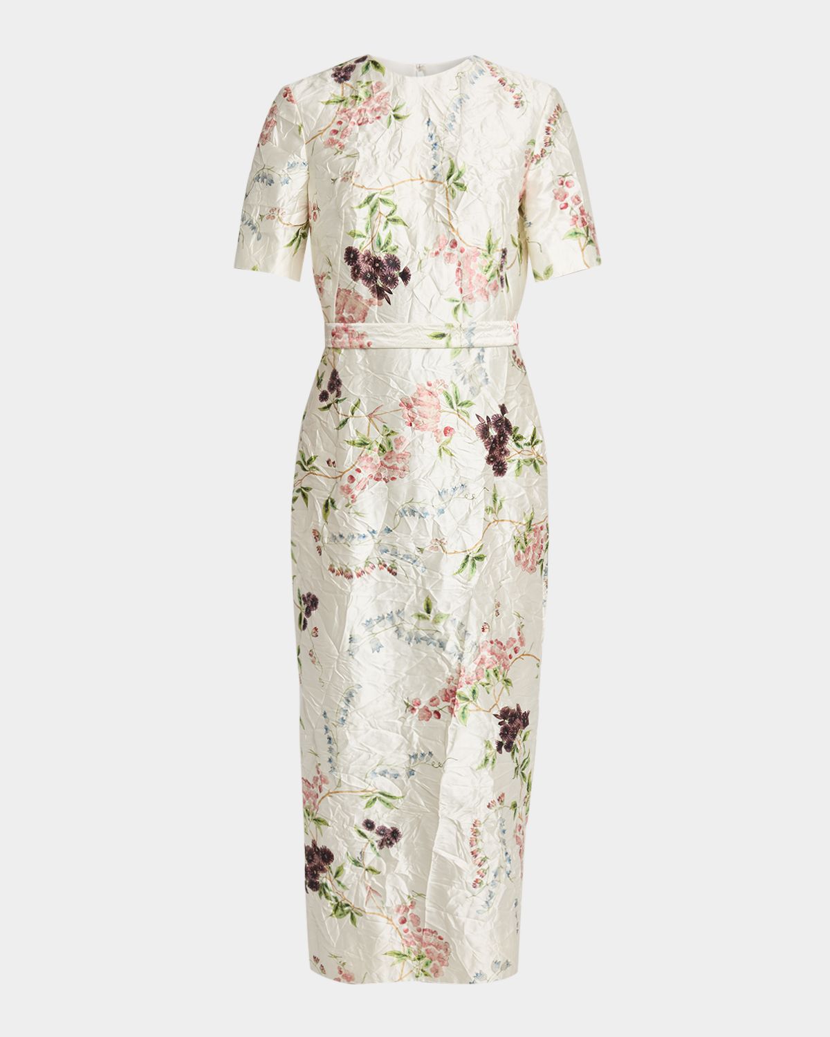 Erdem Floral Print Textured Satin Midi Pencil Dress