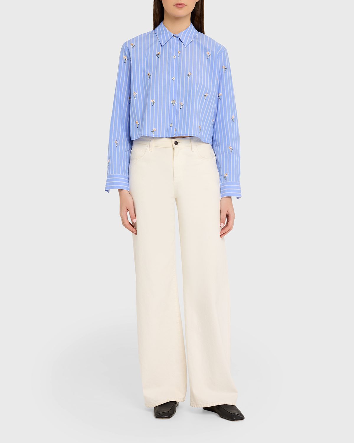 L'Agence Cosette Sequined Button-Front Crop Shirt