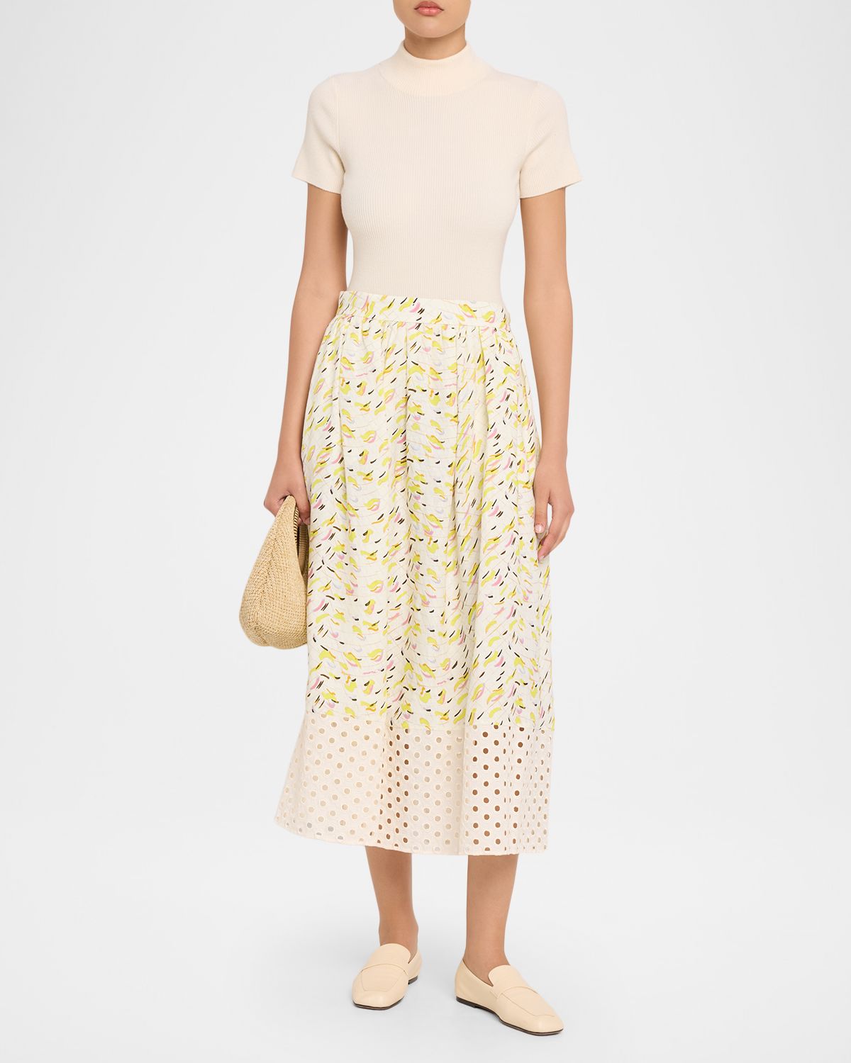 Marni Flared Woven Linen Midi Skirt