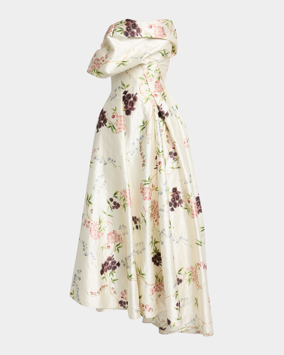 Erdem Strapless Floral-Print Textured Satin Gown