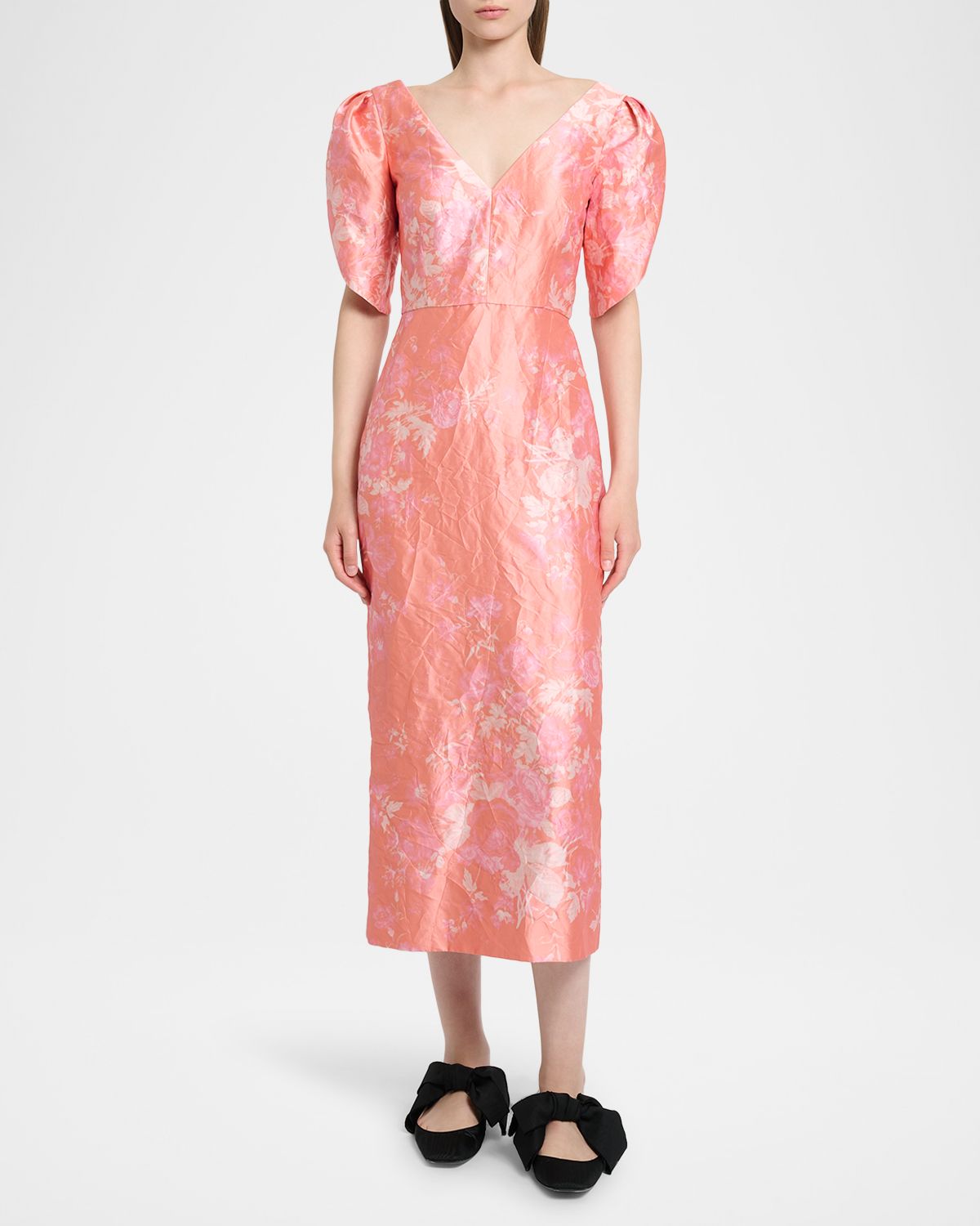 Erdem Floral-Print Textured Satin Midi Dress