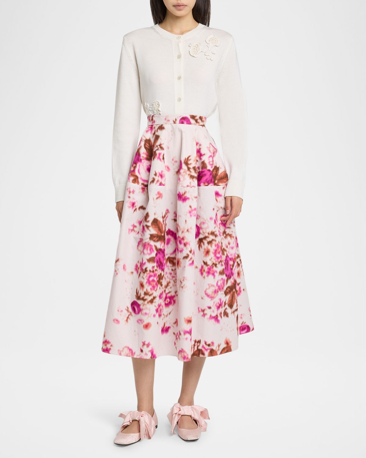 Erdem Floral-Print Cotton Midi Skirt