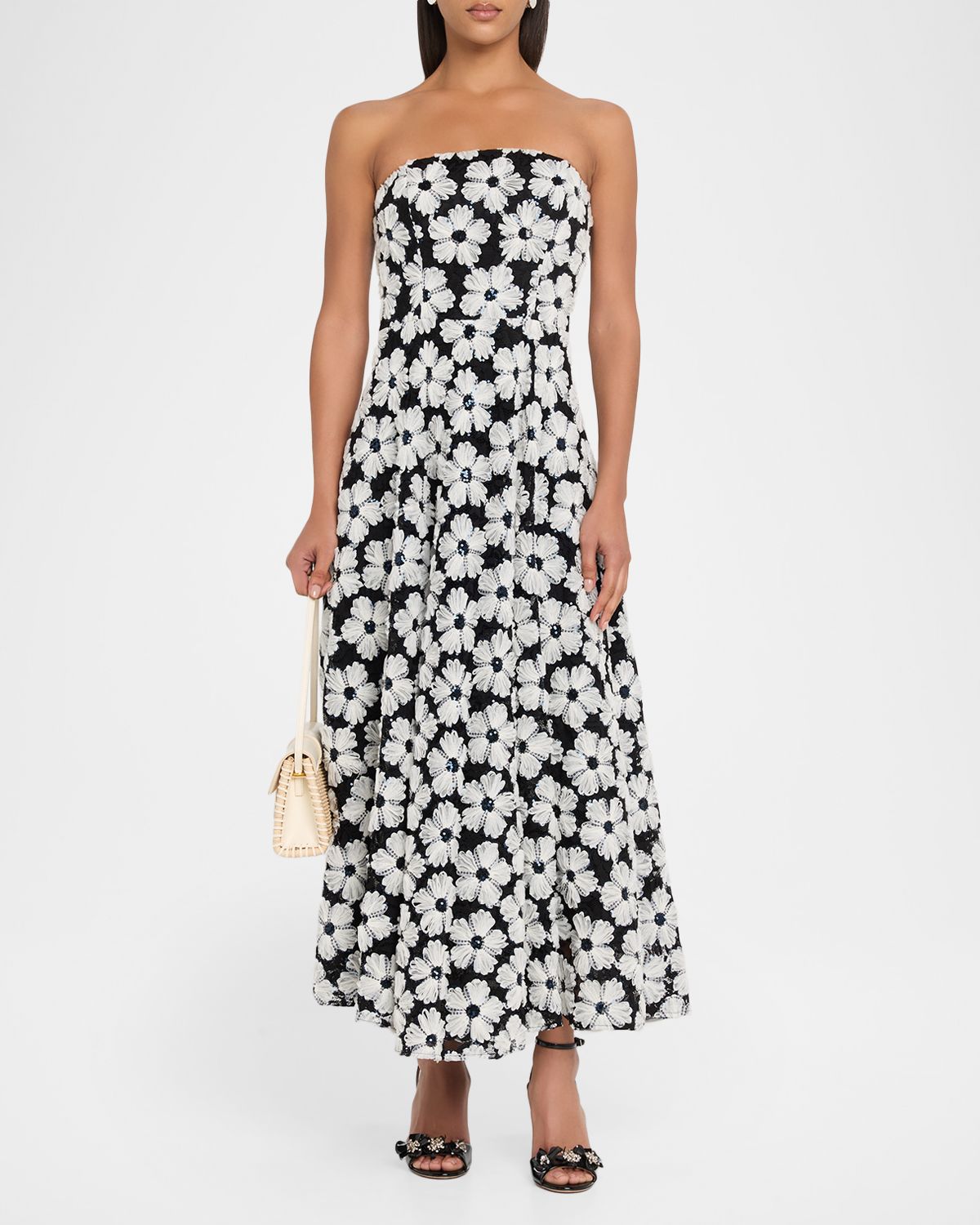 Shoshanna Miller Strapless Floral Tulle Chiffon Maxi Dress