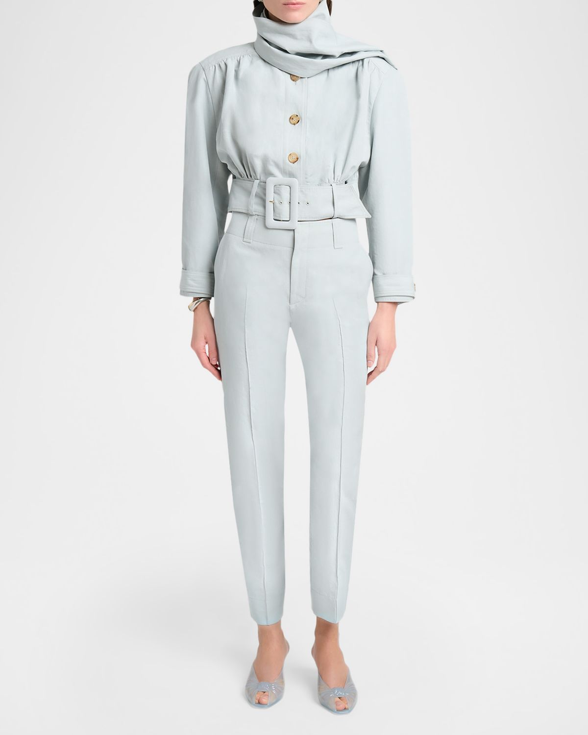 Chloe Linen-Cotton Pintuck Trousers