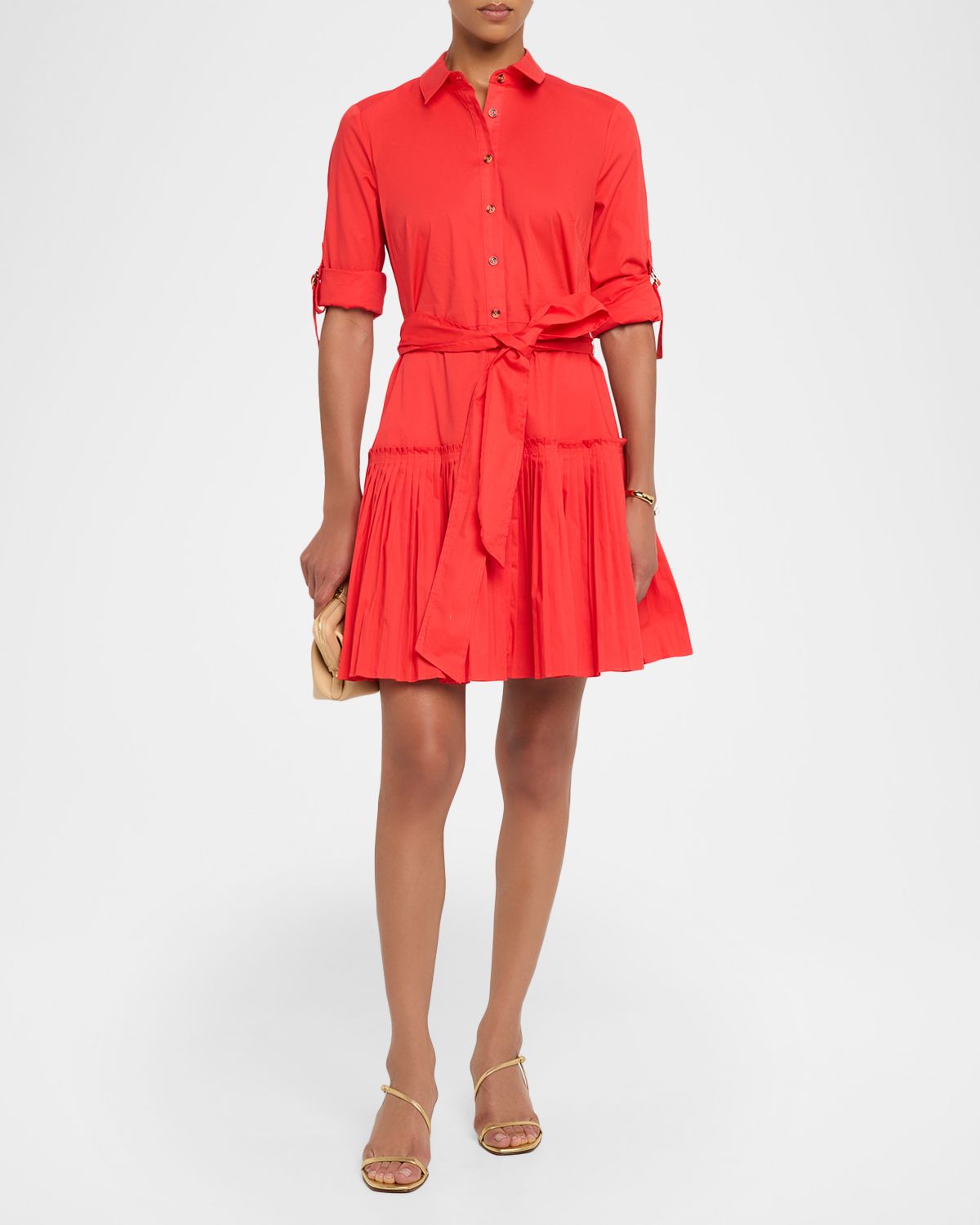 Shoshanna McLean Pleated Stretch Cotton Mini Shirtdress