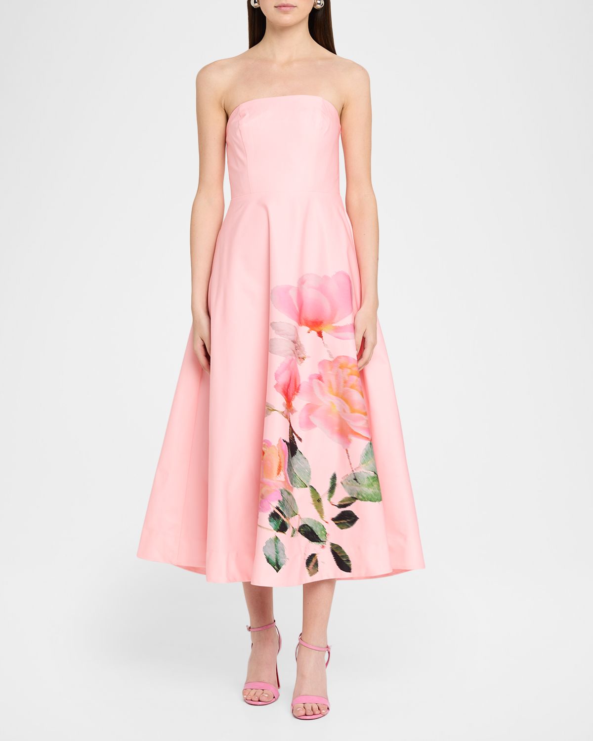 As It May Strapless Floral-Print Midi Dress