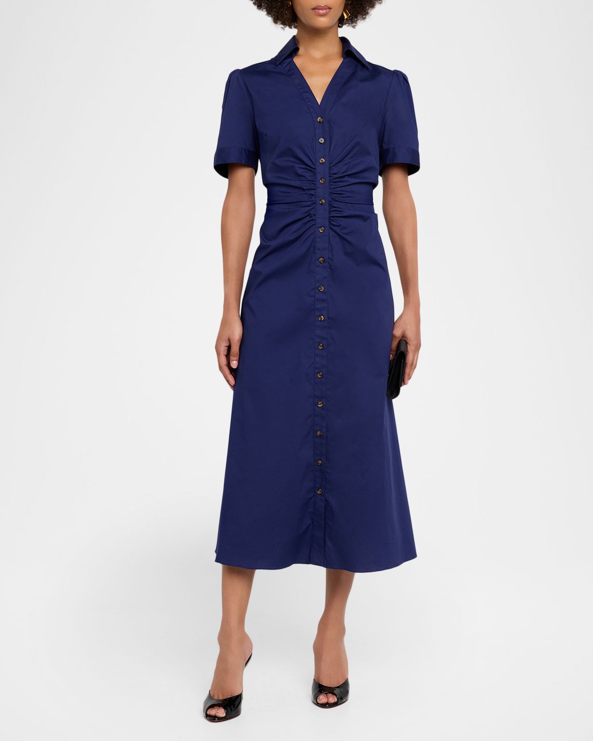 Shoshanna Barnet Ruched Stretch Cotton Midi Shirtdress | Thumbnail 5 Shoshanna Barnet Ruched Stretch Cotton Midi Shirtdress | Thumbnail 5