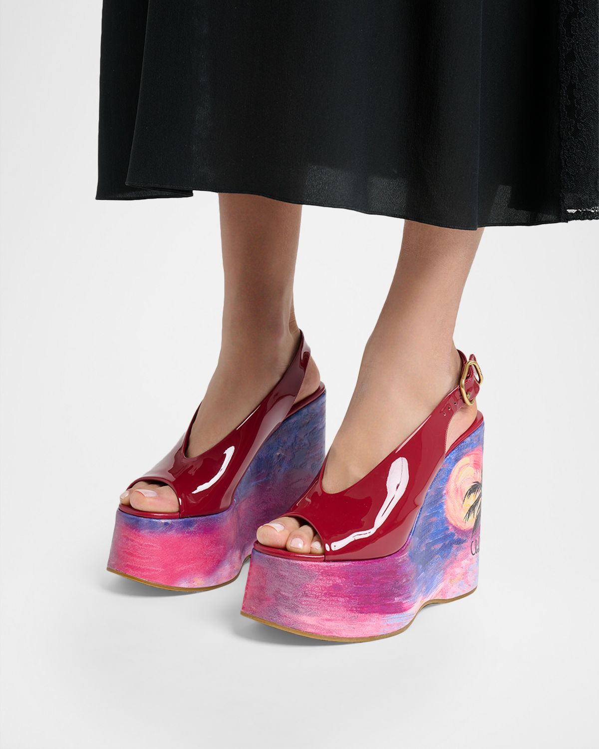 Chloe Maxime Patent Leather Palm Tree Platform Sandals