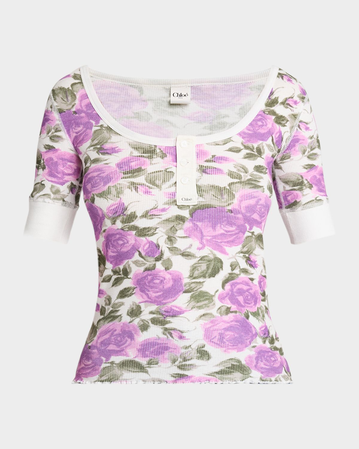 Chloe Floral Rib Short-Sleeve Henley Top | Thumbnail 6 Chloe Floral Rib Short-Sleeve Henley Top | Thumbnail 6