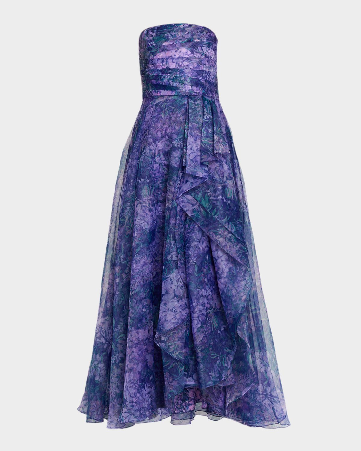 Theia Faherta Strapless Draped Organza Gown