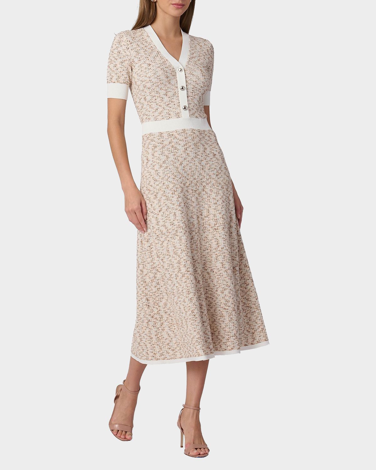 Shoshanna Alison Melange Tweed-Knit Midi Dress