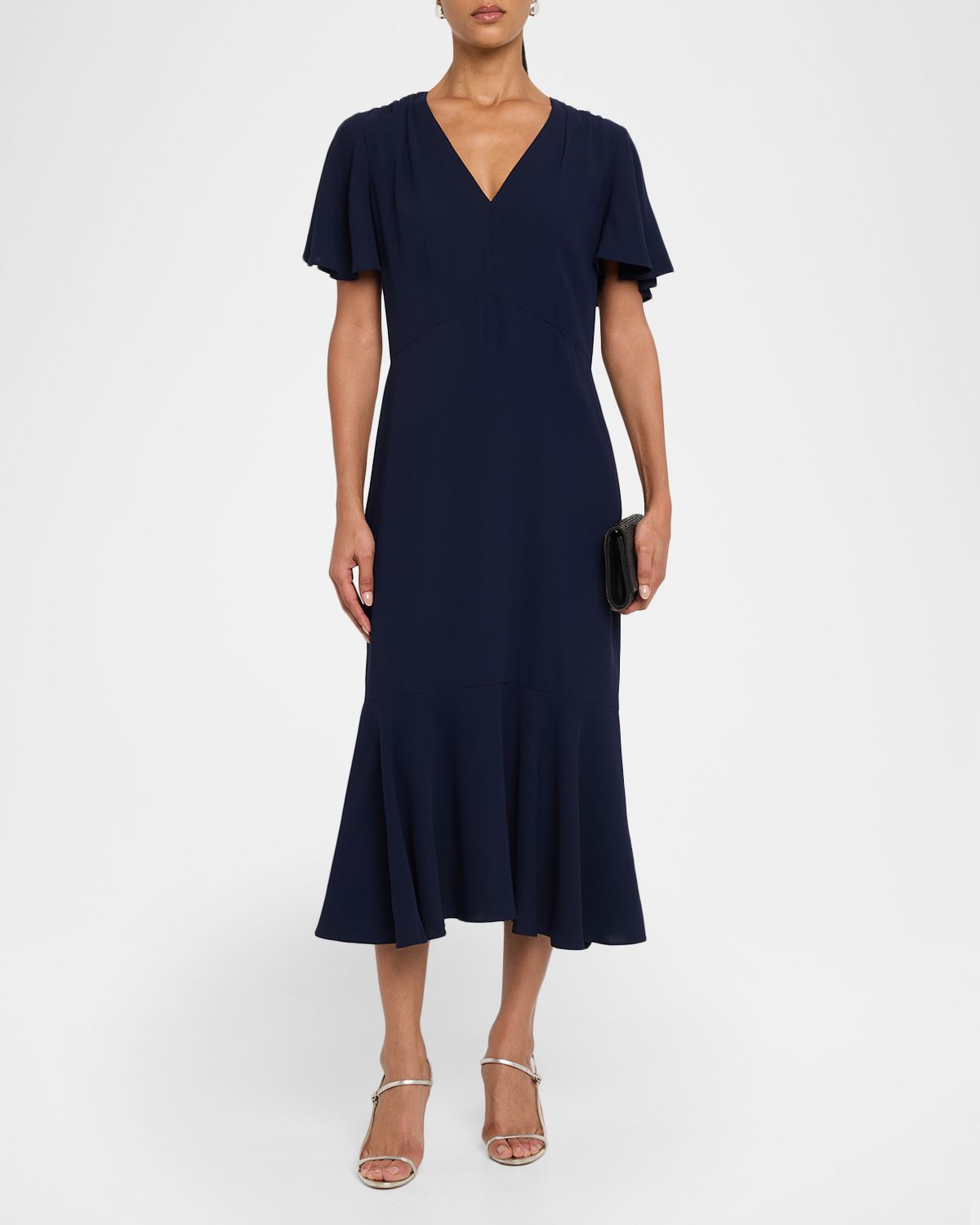 Shoshanna Lorrie Flounce Crepe Midi Dress