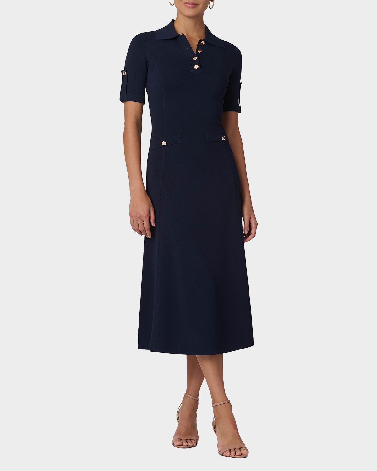 Shoshanna Saylor Button-Embellished Knit Midi Dress
