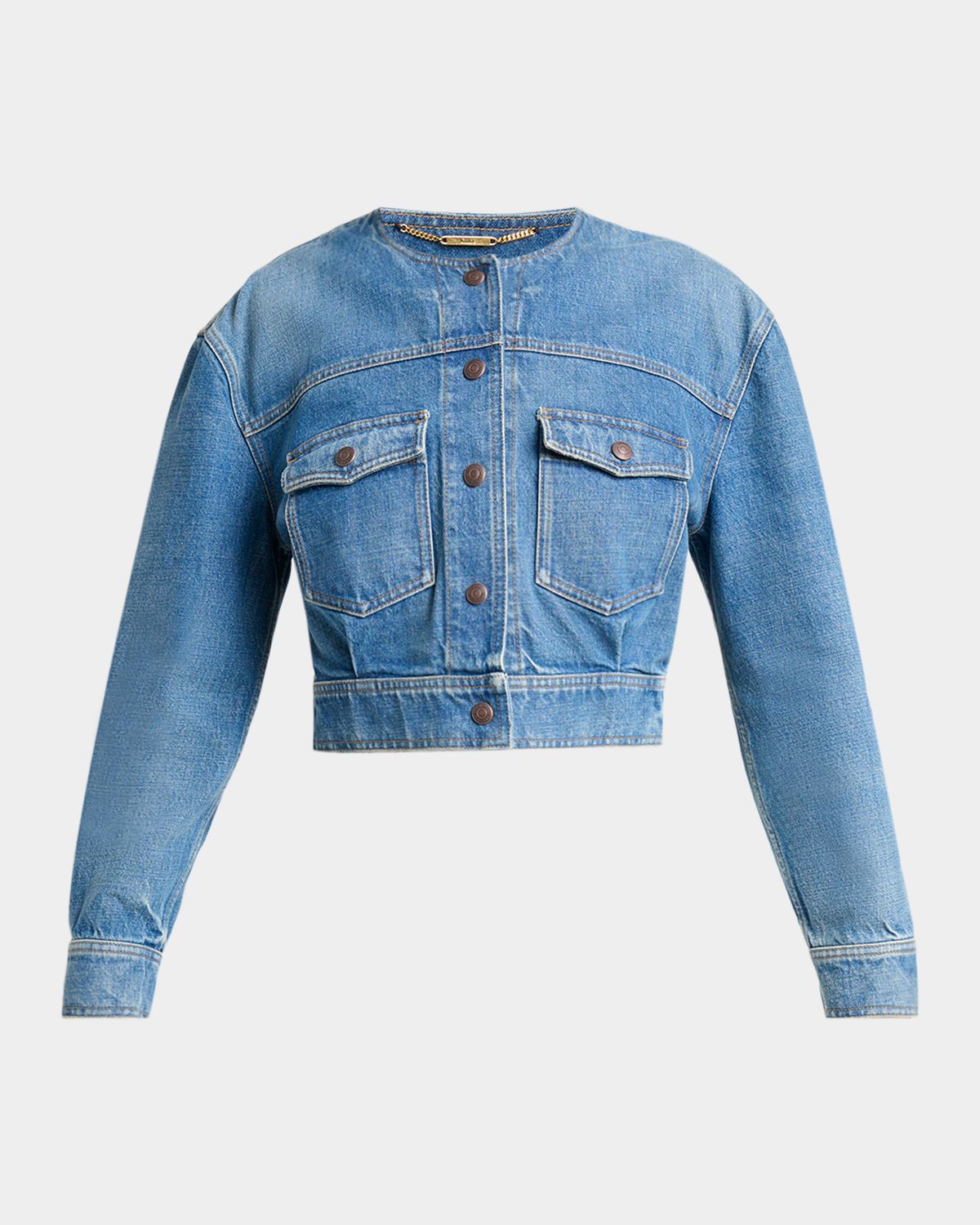 Chloe Collarless Denim Crop Jacket | Thumbnail 6 Chloe Collarless Denim Crop Jacket | Thumbnail 6