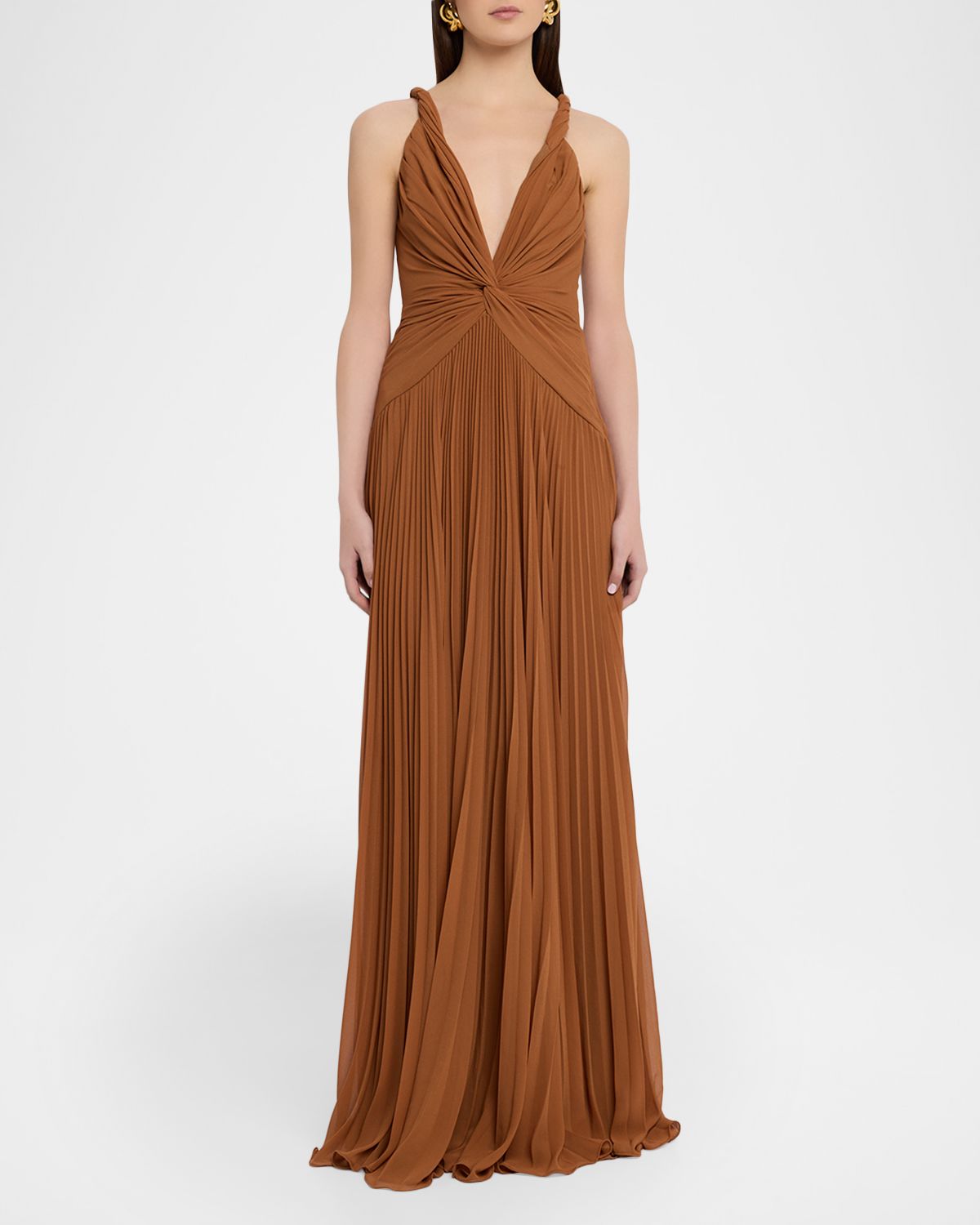 Et Ochs Haddon Pleated Deep V-Neck Gown