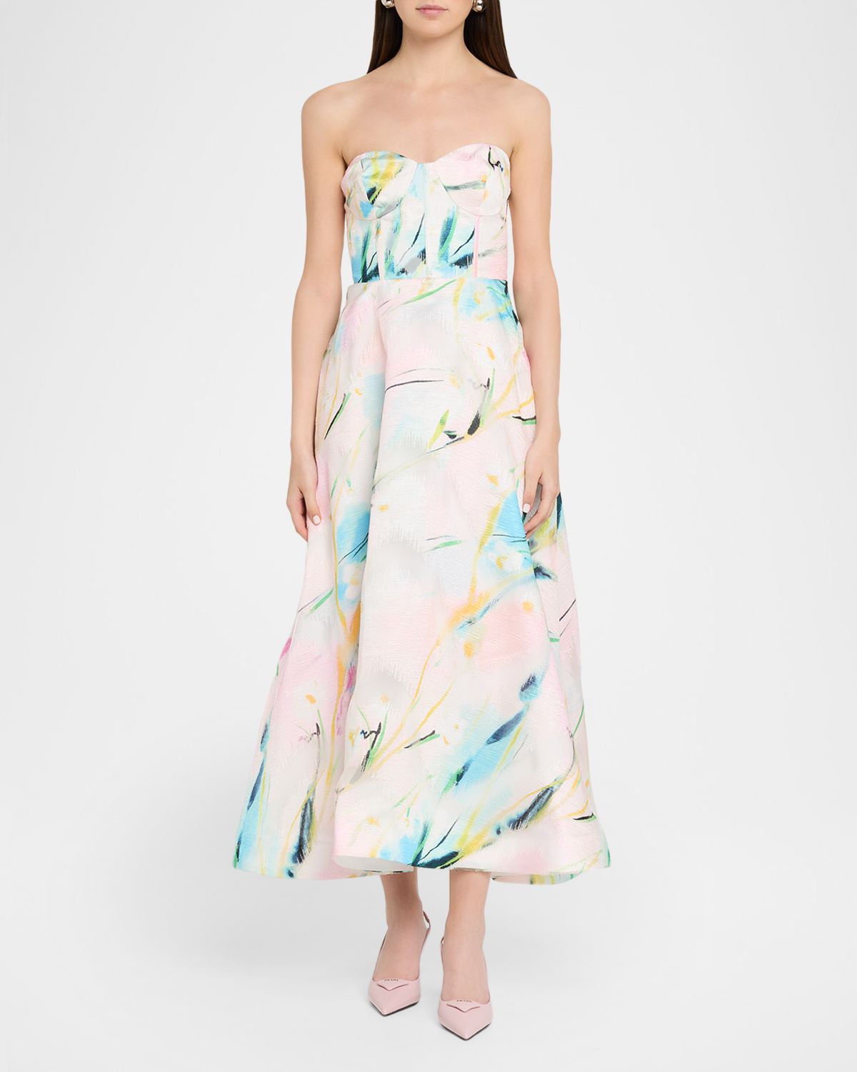 As It May Mika Strapless Jacquard Midi Dress