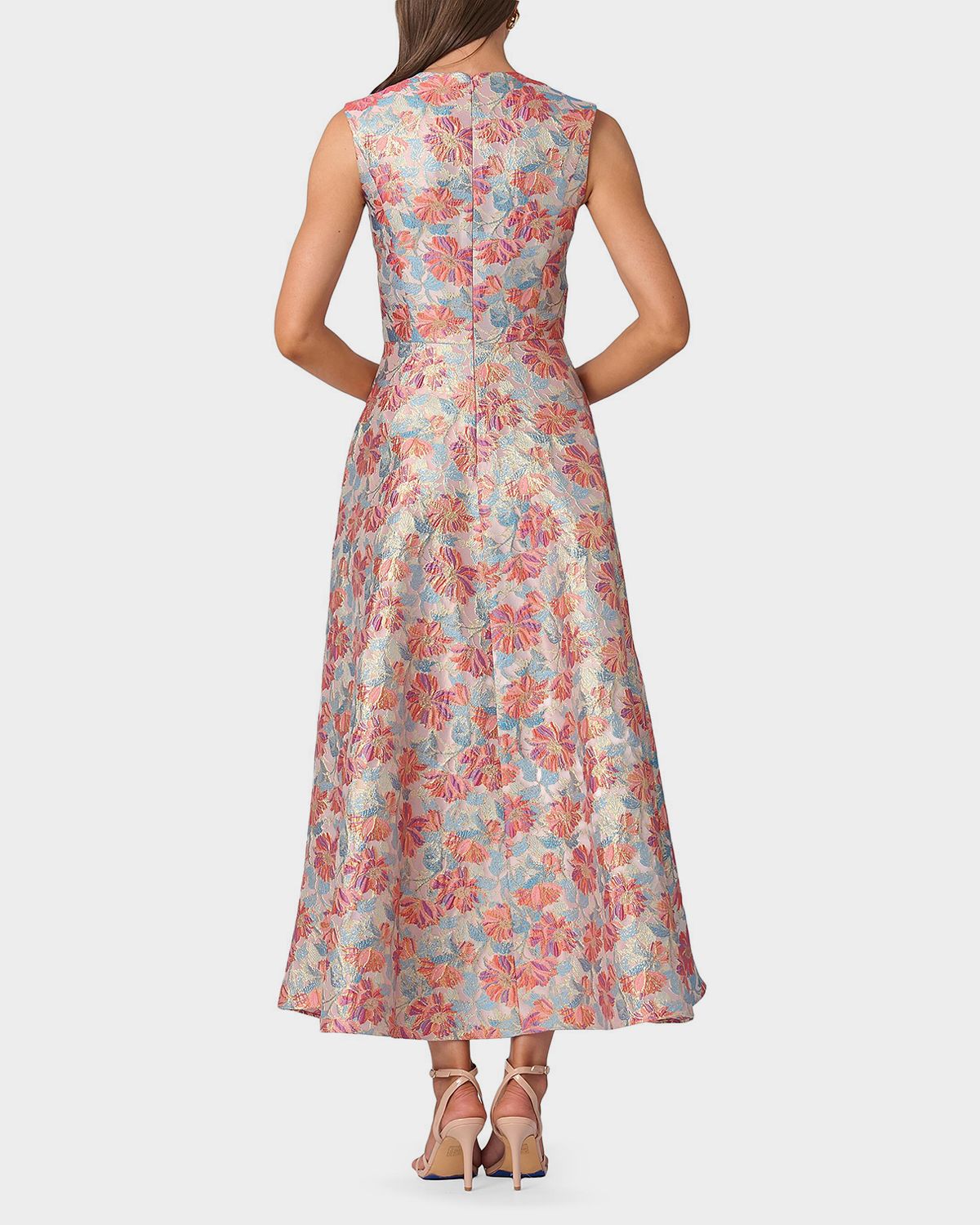 Shoshanna Lena Ruffle Metallic Floral Jacquard Midi Dress