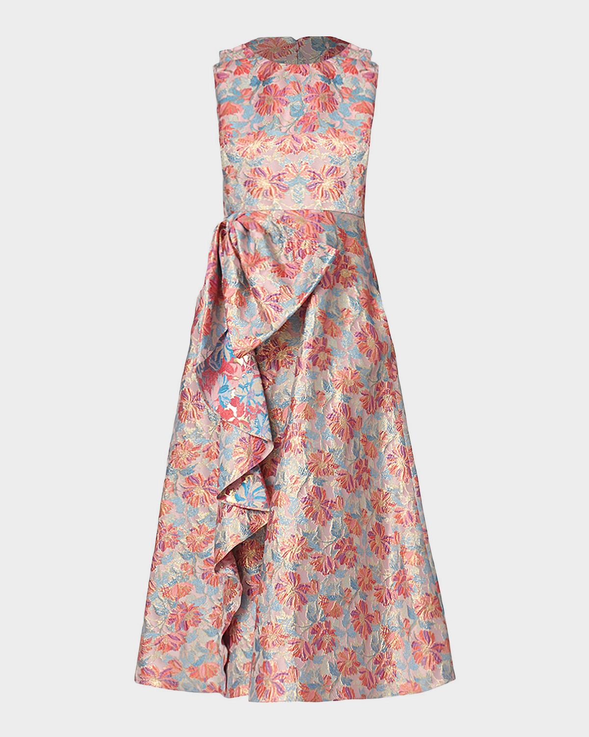 Shoshanna Lena Ruffle Metallic Floral Jacquard Midi Dress