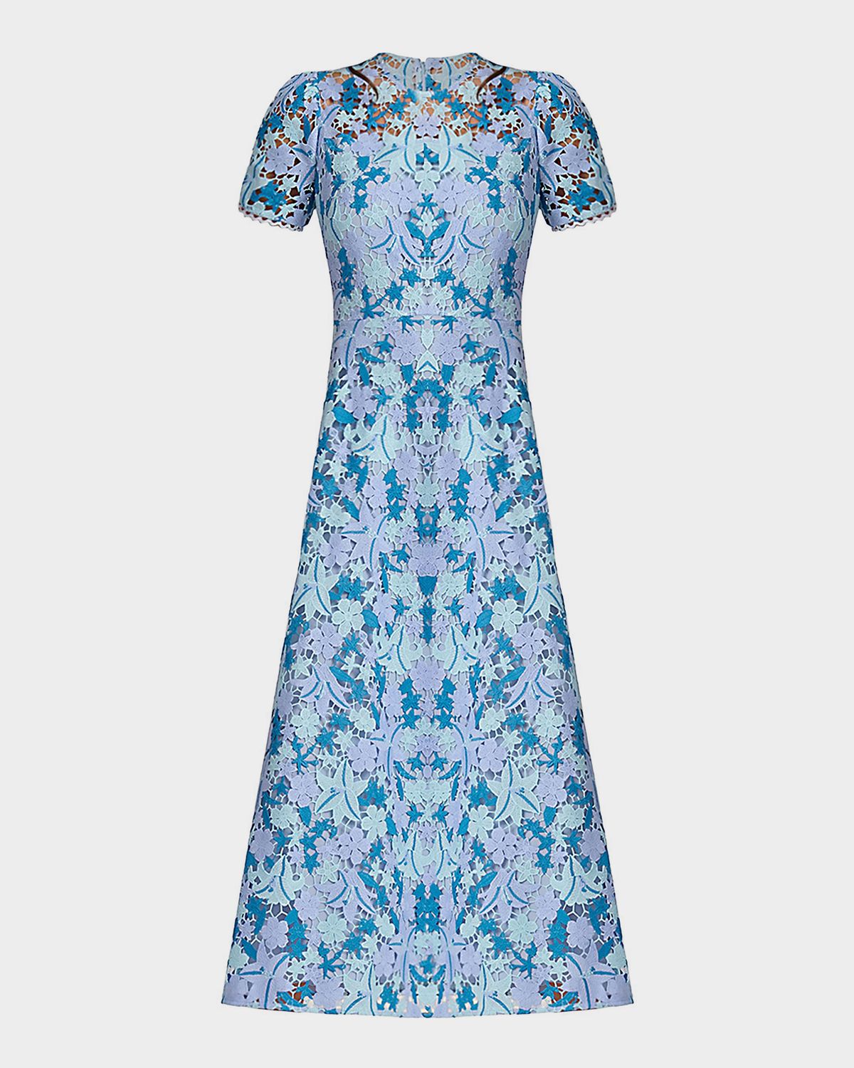 Shoshanna Preston Lace Short-Sleeve Tea-Length Dress