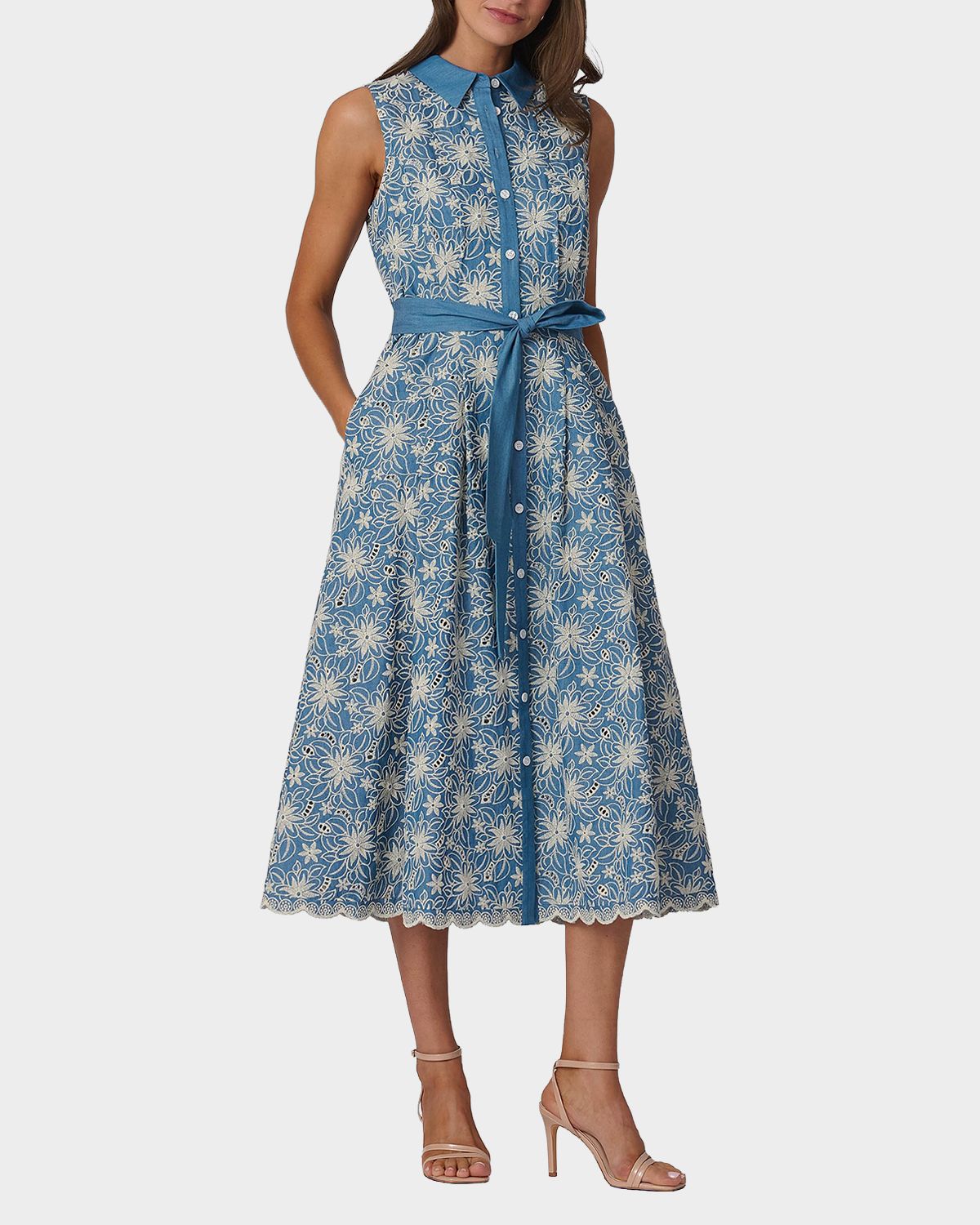 Shoshanna Kendra Floral-Embroidered Cotton Midi Dress