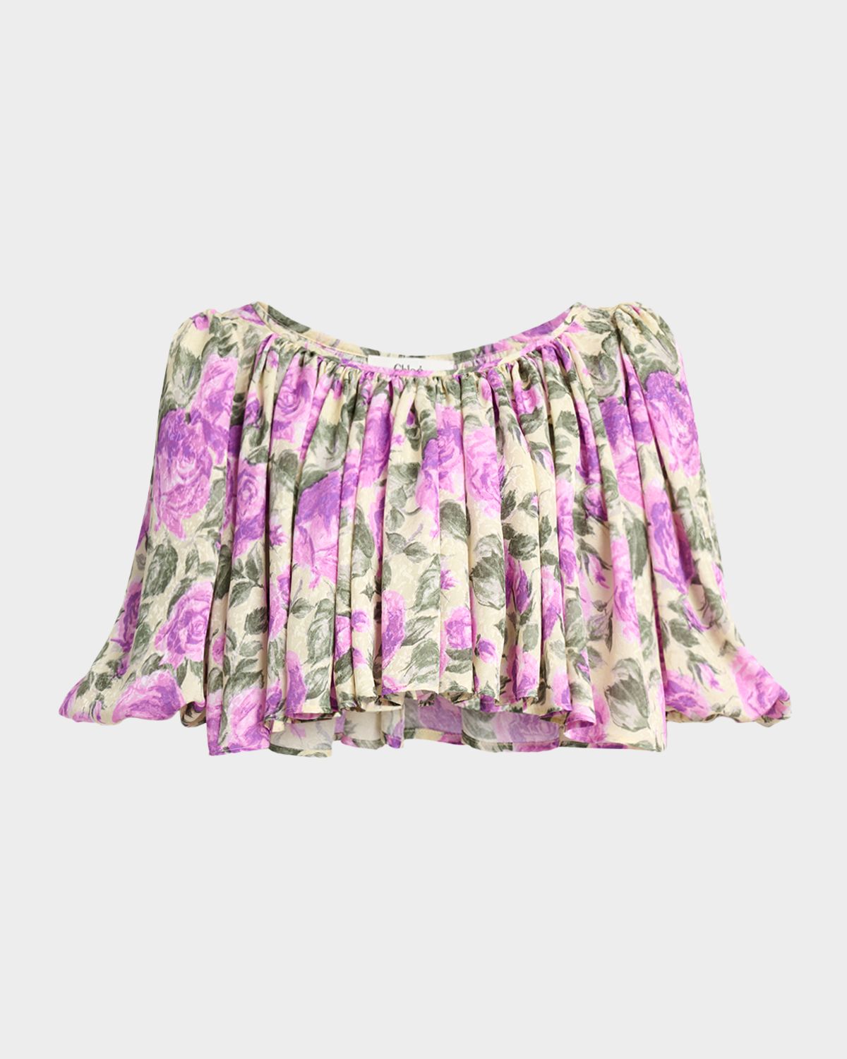 Chloe Floral Silk Puff-Sleeve Ruffle Crop Top | Thumbnail 6
