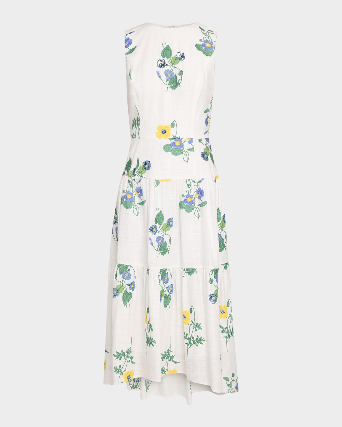 Shoshanna Cambridge Tiered Floral-Embroidered Midi Dress